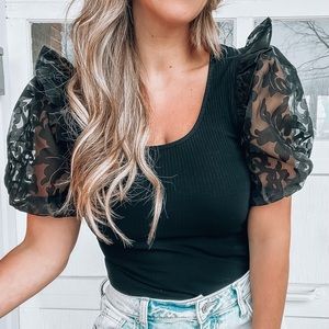 Puff Sleeve Ribbed Bodysuit